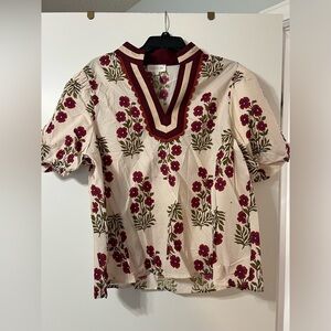 Entro Burgundy and Cream Floral Blouse